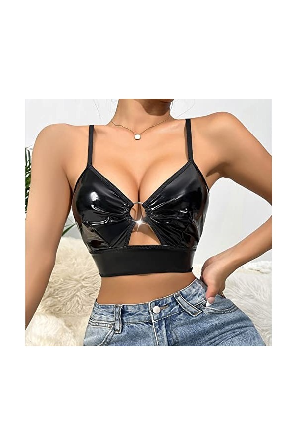 Combinaison en maille pour femme - Lingerie en PU - Boucle - Découpe - Soutien-gorge - Armatures - Push Up Bralette Lingerie 