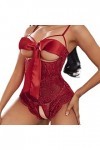 Hasagimol Lingerie Sexy Femme éRotique Pute Une pièce Col V Profond Dos Nu Réglable Teddy Sous-VêTement Dentelle Babydoll Bod