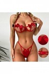 Sous-vêtements thermiques pour homme - String rouge sexy bowknot en peluche - Ensemble de lingerie pour femmes - Lune de miel