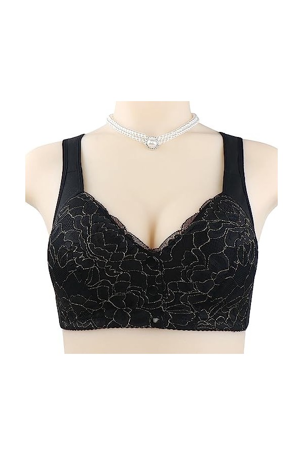 VRTUR Soutien-gorge sexy à armatures avec bretelles réglables et dos en dentelle pour femme, Noir , M