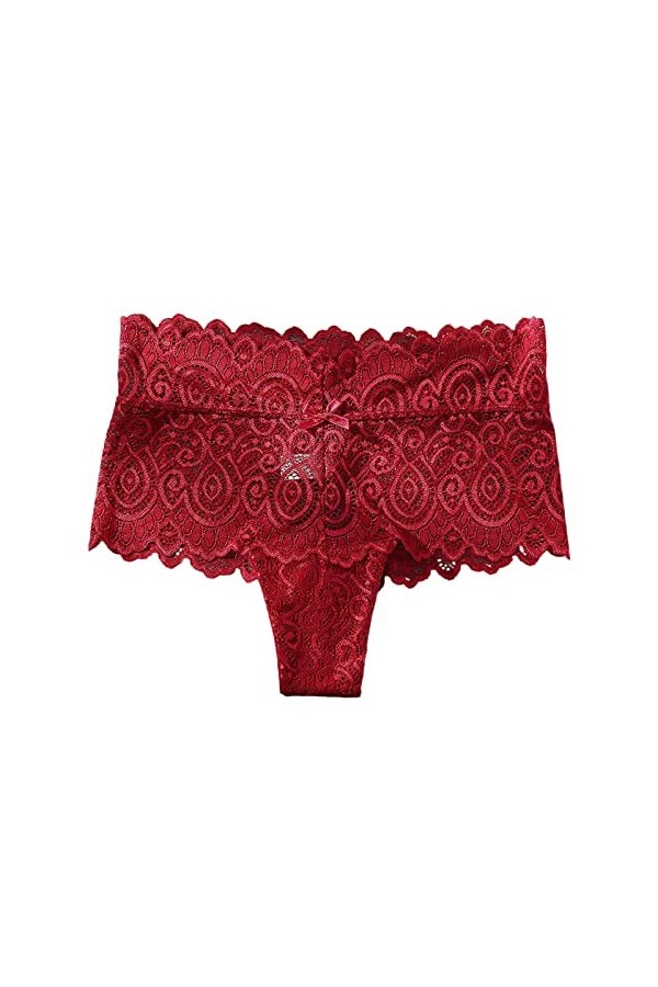 Aoklidil Culotte Femme Respirant Femme Lingerie Sexy T Ouvert String Femme Dentelle Culotte Taille Basse, b-rouge, XXL