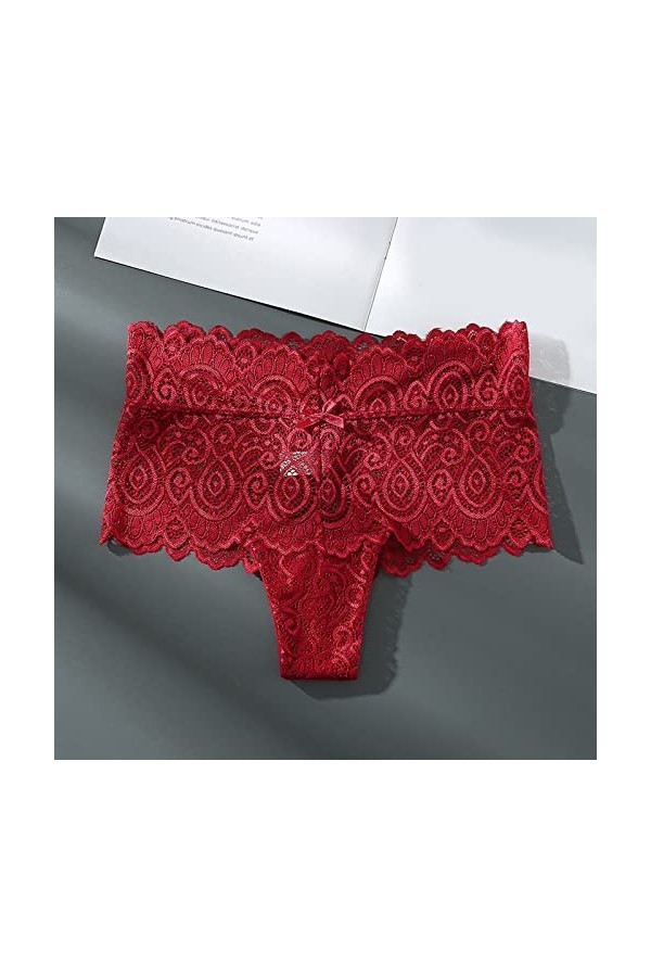 Aoklidil Culotte Femme Respirant Femme Lingerie Sexy T Ouvert String Femme Dentelle Culotte Taille Basse, b-rouge, XXL