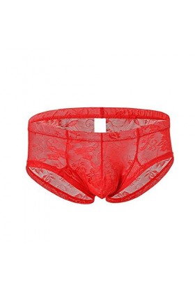 Boxer Sexy en Dentelle pour Hommes Voir à Travers Les Culottes de sous-vêtements Taille Basse Sexy Sissy Culotte Bikini Short