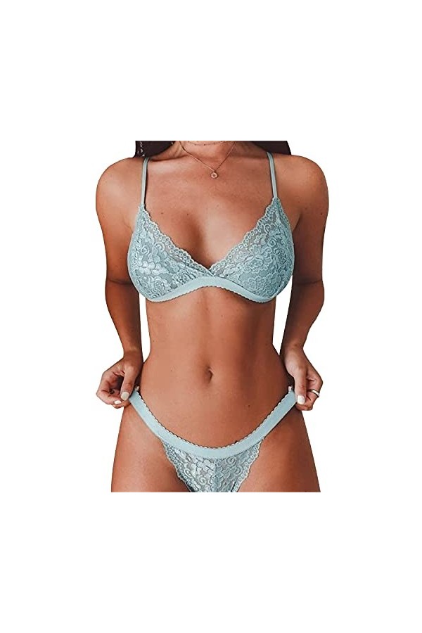 Ensemble De Lingerie Sexy Pour Femmes Body Babydoll En Dentelle 2 PièCes Ensemble De Culottes De Soutien-Gorge à Fleurs Trans