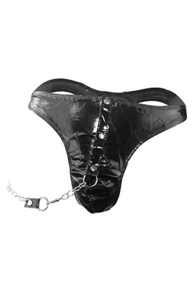 DGKaxiyaHM Slip en Cuir Verni pour Homme Culotte de Poche à chaîne de sécurité à Taille Basse Lingerie Sexy sous-vêtement ath