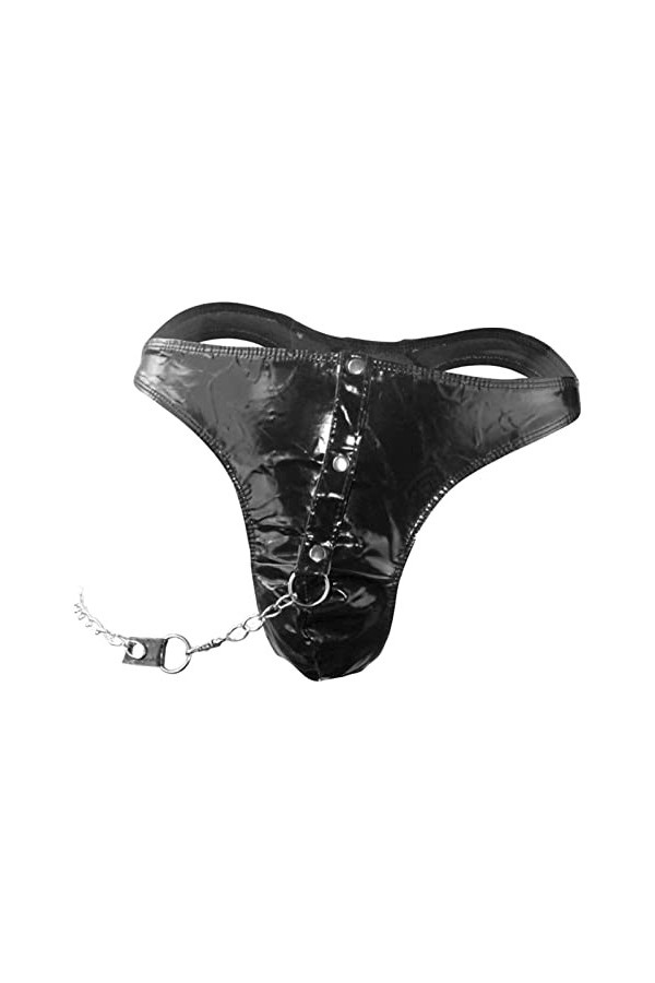 DGKaxiyaHM Slip en Cuir Verni pour Homme Culotte de Poche à chaîne de sécurité à Taille Basse Lingerie Sexy sous-vêtement ath