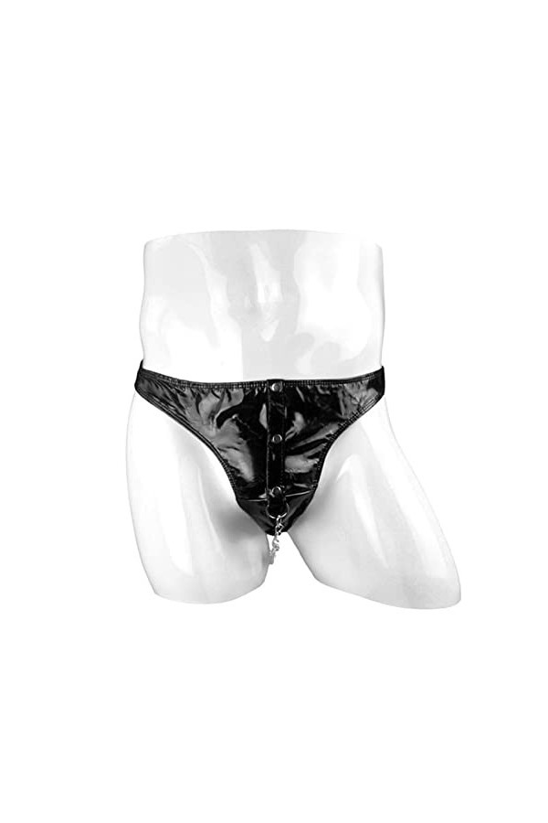 DGKaxiyaHM Slip en Cuir Verni pour Homme Culotte de Poche à chaîne de sécurité à Taille Basse Lingerie Sexy sous-vêtement ath