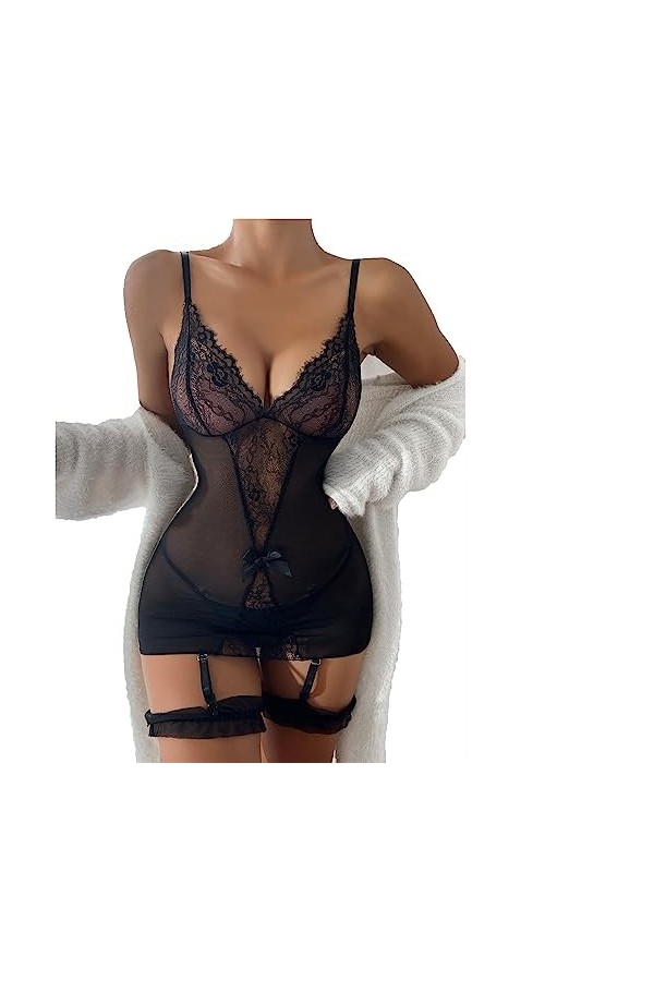 Garter Set Lace Lingerie pour Femme Mini Teddy Combinaison topback sous- vêtements Poupées à Lacets Ceinture sous-vêtements P