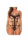 Body Halter en Dentelle pour Femme Lingerie Tout-en-Un Teddy Doll Pyjama sous-vêtements de Nuit en Maille à Lacets évidés No