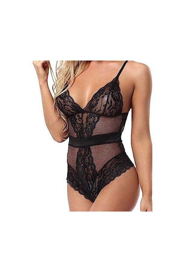 sous-vêtements Tout-en-Un en Dentelle Florale pour Femmes Collants en Dentelle col V Teddy Lingerie sous-vêtements Combinaiso