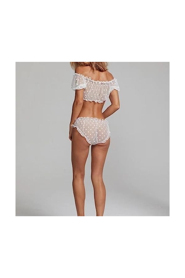 Femmes Soutien-Gorge et Culotte Ensemble Volants sous-vêtements à Lacets Volants Garniture Mesh Doll Set Transparent sans épa