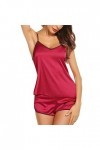 ZDJSWJ Pyjama pour Femmes avec Shorts Set Gilet avec Shorts Pyjama Set de Deux Pyjamas à Bretelles en Soie Rouge,XXL 
