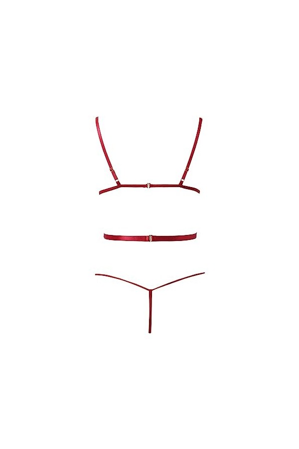 ZDJSWJ Femmes Une pièce Dentelle sous-vêtements Deep V Teddy Doll Pyjama évidement Body Doll Rouge Foncé,L 