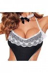 ZDJSWJ Femmes servante Uniforme sous-vêtements Dentelle Tout-en-Un Maid Cosplay Lingerie Ensemble Transparent Lacet Mesh Doll