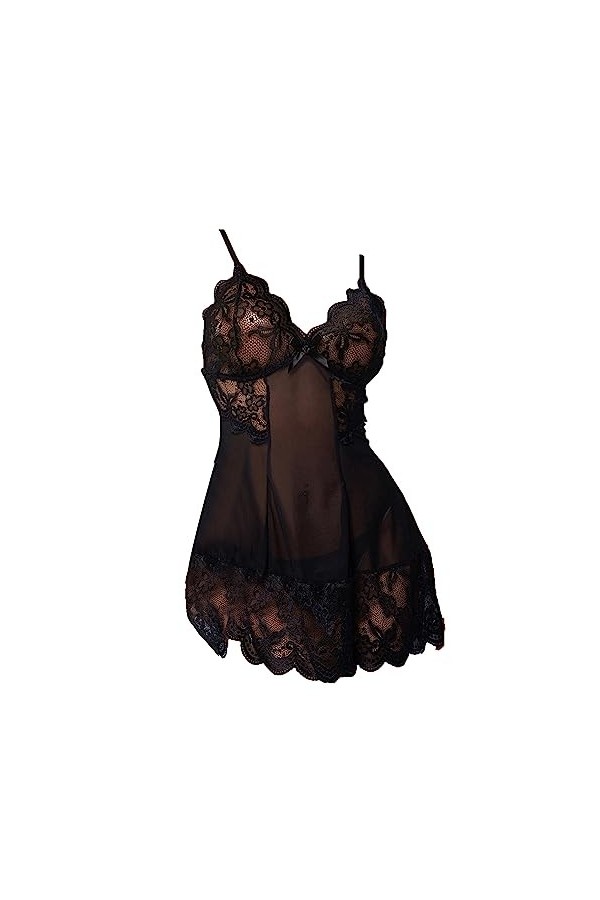 ZDJSWJ Femmes V Neck Mesh Pyjama Plus Size Dentelle poupée Pyjama Combinaison Teddy All in One Soft Sleep Lingerie Noir,3XL 