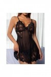 ZDJSWJ Femmes V Neck Mesh Pyjama Plus Size Dentelle poupée Pyjama Combinaison Teddy All in One Soft Sleep Lingerie Noir,3XL 