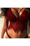 ZDJSWJ Femmes Soutien-Gorge et Culotte Ensemble Dentelle sous-vêtements bébé poupée V Cou Cils 2 pièces sous-vêtements Rouge