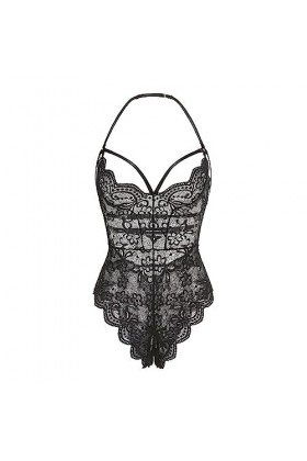 ZDJSWJ sous-vêtements Femme en Dentelle Tout-en-Un Deep V Lingerie Dentelle Teddy Doll Maille Combinaison Pyjama sous-vêtemen