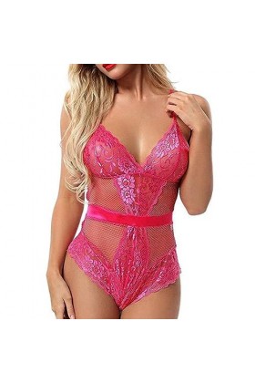 Combinaison de sous - vêtements serrés pour Femmes Une Seule pièce Teddy Body Dentelle poupée Deep V Robe Noire Ensemble File