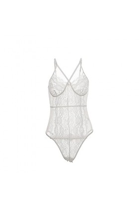 ZDJSWJ sous - vêtements Femme One Piece Deep V Pyjama en Dentelle poupée Plus Taille Mini Combinaison Teddy Lingerie Pyjama 