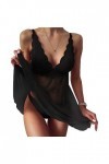 ZDJSWJ sous - vêtements Femme sous - vêtements col V Dentelle poupées Bretelles Teddy Pyjama Dentelle Collants Pyjama Noir,M