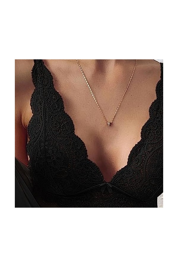 ZDJSWJ sous - vêtements Femme sous - vêtements col V Dentelle poupées Bretelles Teddy Pyjama Dentelle Collants Pyjama Noir,M