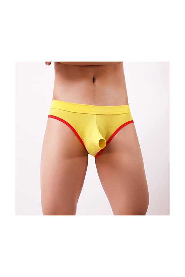 JEShifangjiusu String éRotique en Modal pour Hommes sous-VêTements Respirants Sexy Slip Extensible Doux Jaune 1PC,M 