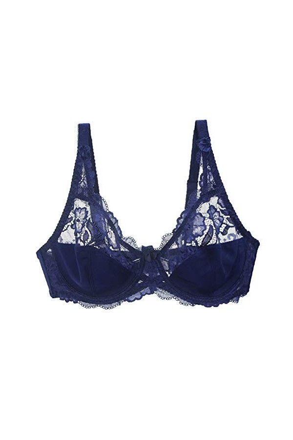 CUTeFiorino Ensemble de lingerie sexy soutien-gorge transparent ultra mince et respirant pour femme en toile, bleu, 115C