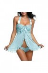 Luckywaqng Corset Body noir pour femme, 2 pièces en satin et ensemble de pyjamas sexy avec dentelle Lingerie Cup G, bleu, M