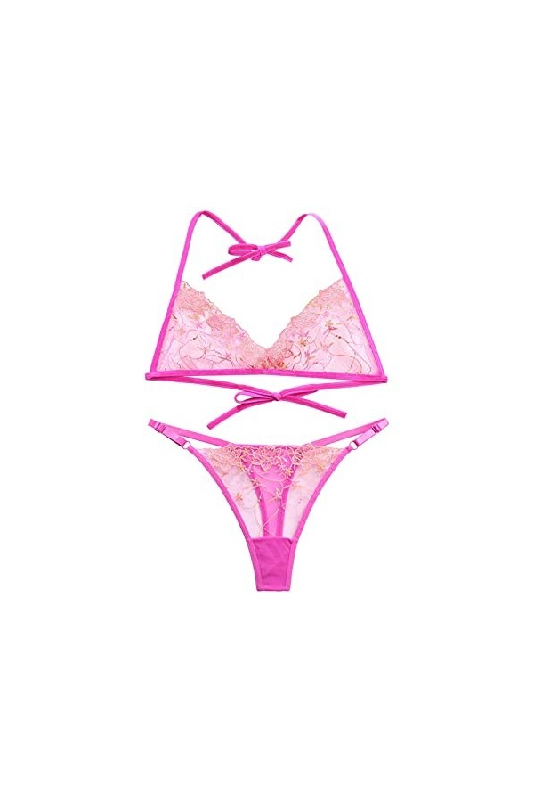 Ensemble de Lingerie Féminine Sexy de Maille de Dentelle Sexy de Femmes avec lensemble de Soutien-Gorge de Sangle de Lingeri