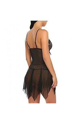 Chemise de nuit pour femme - Lingerie sexy - Bretelles réglables - Bretelles réglables - Confortable, Noir , XXXL