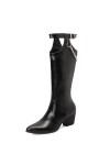 WOkismD 6CM/2.36IN Bout Pointu Talon Épais Chaîne En Métal Genou-Haute Bottes Grande Taille Talon Haut Bottes,Noir,38 EU