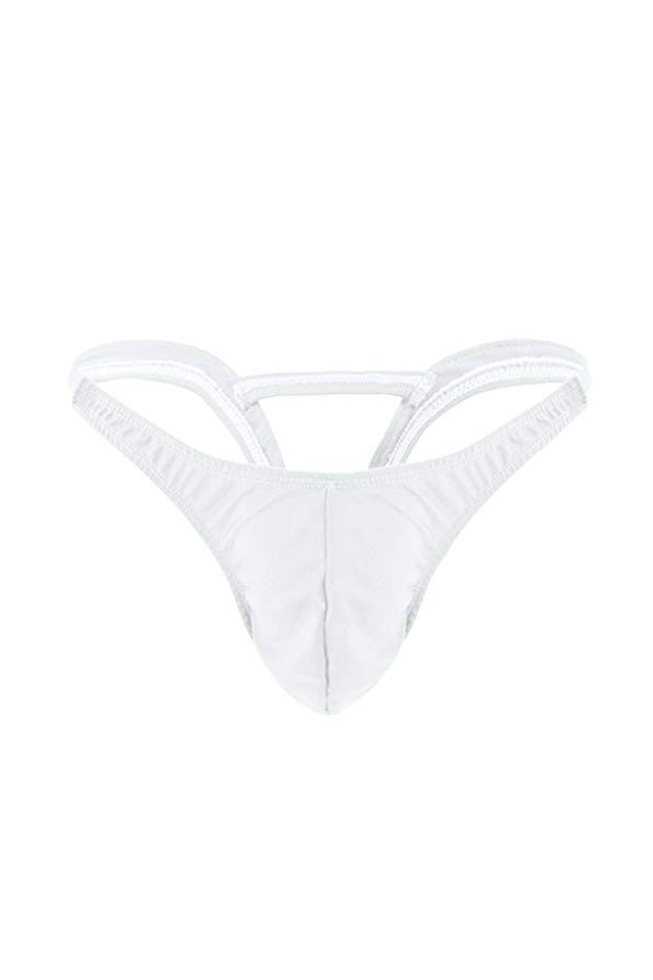 générique Hommes Strings Cuir Dos strongs Mode Hommes sous-vêtements Sexy G Strings Lingerie Vinyle Sexy Z002-White, One Siz