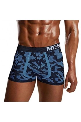 Générique Lingerie Homme Sexy Hot Hommes Camouflage Imprimé Respirant Mi Taille Sexy Stretch Ensemble Pyjama Short Homme Blu