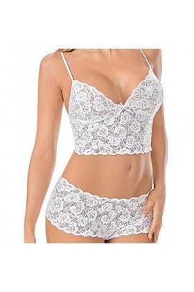 Up Top Femmes Corset Sous-vêtements Dentelle Sous-vêtements Sliding Bra + Slip Lingerie Köchin, Blanc., L