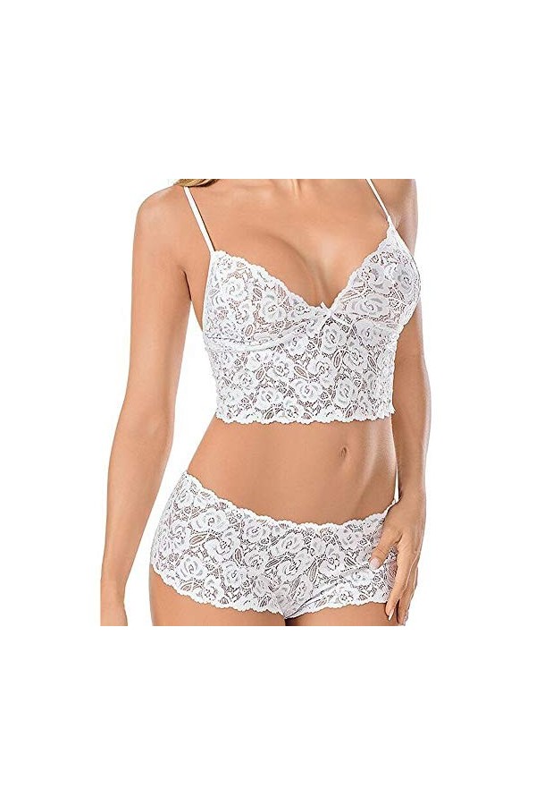 Up Top Femmes Corset Sous-vêtements Dentelle Sous-vêtements Sliding Bra + Slip Lingerie Köchin, Blanc., L