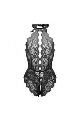 LIBELLEFLY Lingerie tendance pour femme - Lingerie sexy pour jeu de rôle - Rouge - Dentelle à carreaux - Bas en soie pour fem
