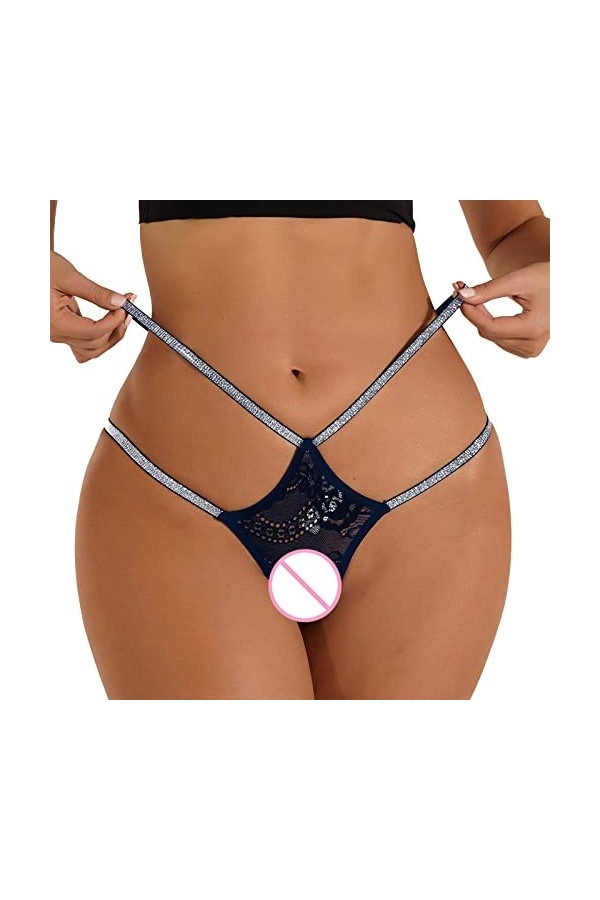 Lingerie Femme Sexy Ensemble Homme Sexy Hot y2*k Sexy Shining Waistband Femmes String en Dentelle Noire et G String Culotte L