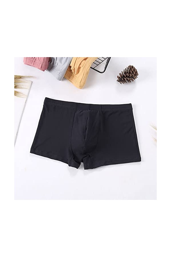 FGUUTYM String Sous-vêtements Homme Couleur Unie Boxer Confortable en Soie de Lait Shorts Abordable Respirant, Noir , L
