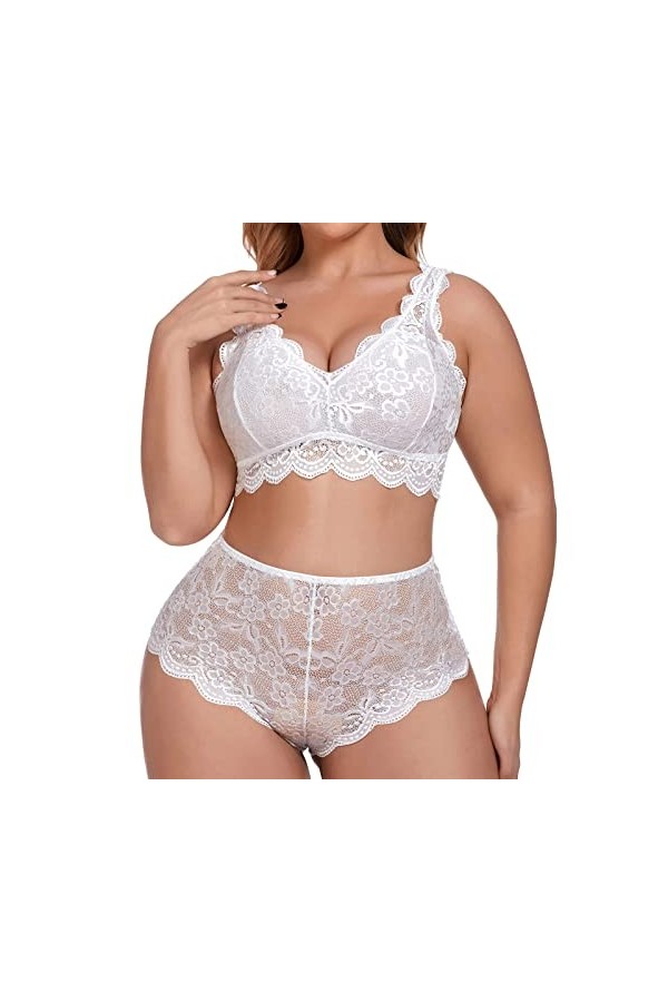 iYmitz Ensemble de Lingerie Grande Taille pour Femme Sexy Halter Choker Soutien-Gorge à Bretelles et Culotte 2 pièces Ensembl