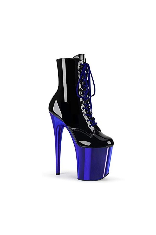 Pleaser FLAMINGO-1020 Blk Faux Leather,39 EU,Noir-Noir Vernis Bleu Roi Chrome