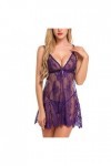 CreoQIJI Ensemble de lingerie sexy en dentelle pour femme, lilas, S