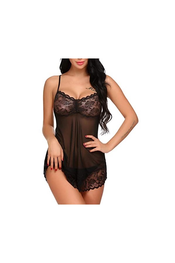 Lingerie Sexy pour Femme Ensemble de sous-vêtements en Dentelle Sexy en Dentelle pour Femmes Pyjama Black, L 