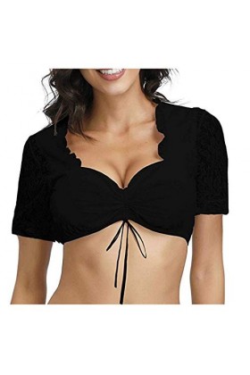 Bluelucon Élégant chemisier Dirndl pour femme - Corset - Bralette Crop Top sexy - Pour fête de la bière - Tenue sexy - Pour f