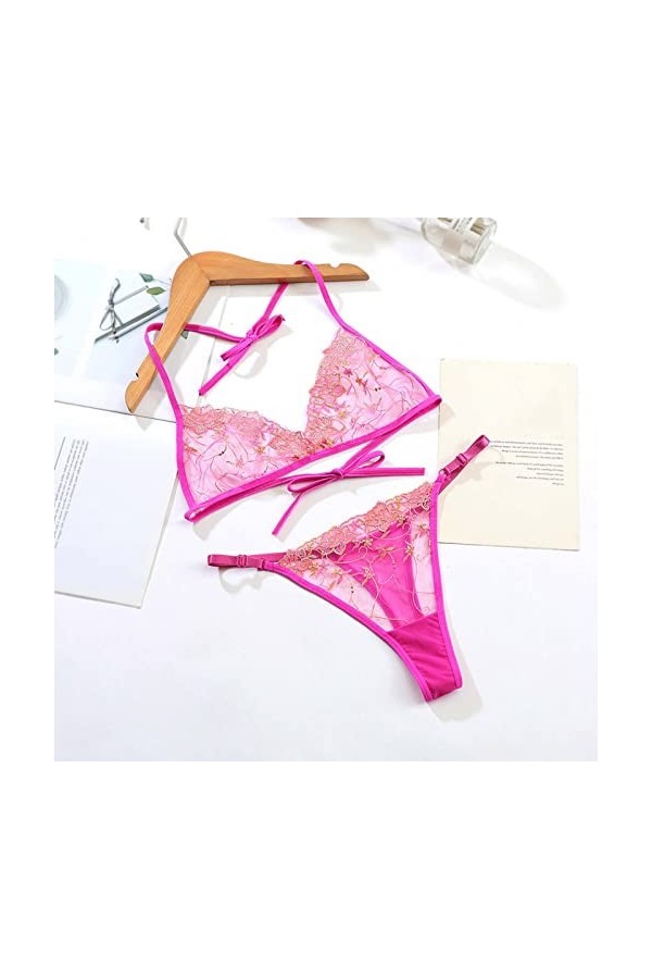 Ensemble de Lingerie Féminine Sexy de Maille de Dentelle Sexy de Femmes avec lensemble de Soutien-Gorge de Sangle de Lingeri