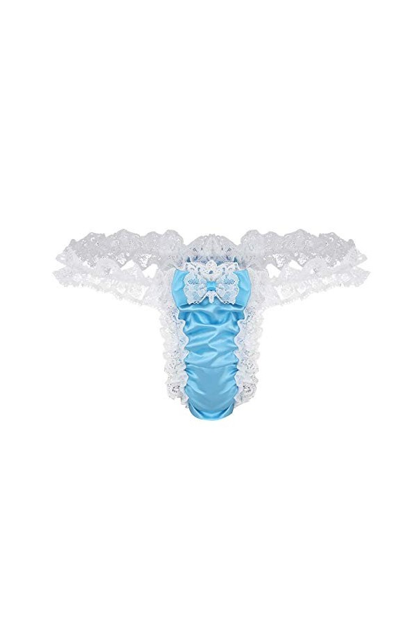 BIISDOST Open Butt Mens Briefs G-String Dentelle Sexy Thong sous-vêtements Bas Body String Sexy Chic Blue, M 