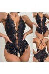 CreoQIJI Ensemble de lingerie sexy en dentelle avec bretelles et fermeture à pression pour femme, Noir , L
