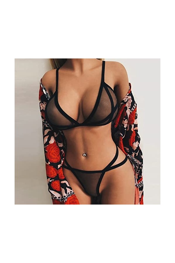 Lingerie sexy pour femme - Dentelle push-up - Rouge - Col en V profond - Sous-vêtements sexy pour femme - Lingerie sexy - Ent