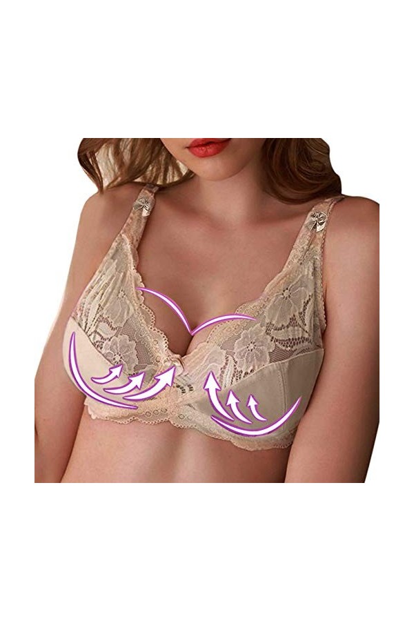 CUTeFiorino Ensemble de lingerie sexy soutien-gorge transparent ultra mince et respirant pour femme en toile, beige, 120D