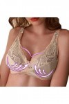CUTeFiorino Ensemble de lingerie sexy soutien-gorge transparent ultra mince et respirant pour femme en toile, beige, 120D